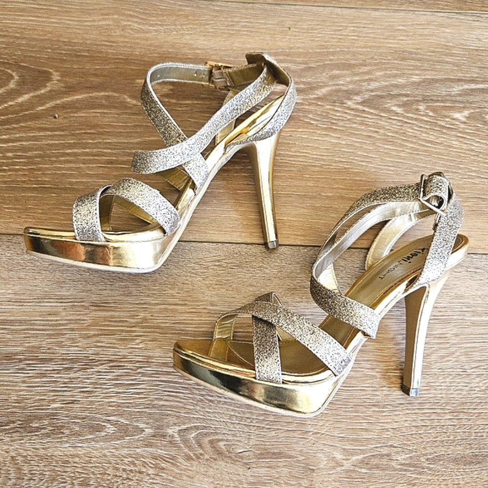 Women's Gold Glitter Sparkle Sexy High Heels Stiletto Pumps Shoes With Buckle